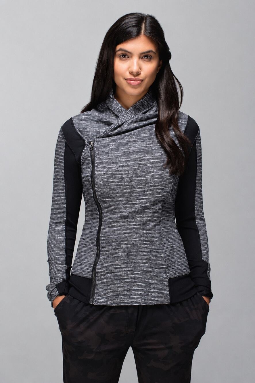 Lululemon Bhakti Yoga Jacket Coco Pique Black Asymmetrical Zip Size 12